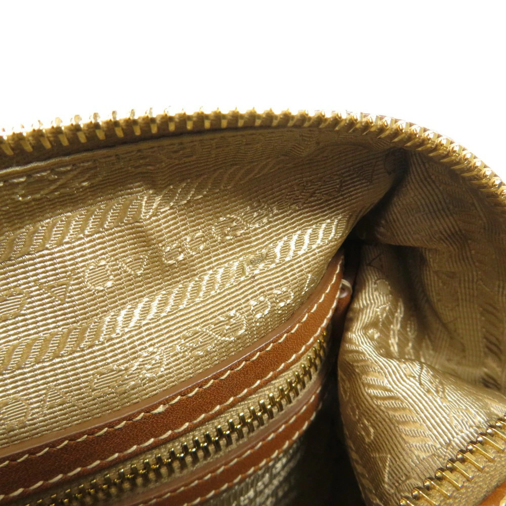 Prada Logo Jacquard Bauletto Bag beige canvas brandy leather - Picture 8 of 11